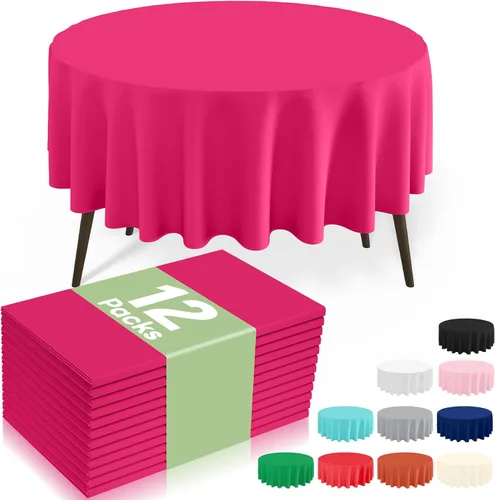 Miniatura 19 de misaya Paquete de 4 manteles desechables de plástico, mantel redondo impermeable de 84 pulgadas, a prueba de fugas y resistentes manteles Azul