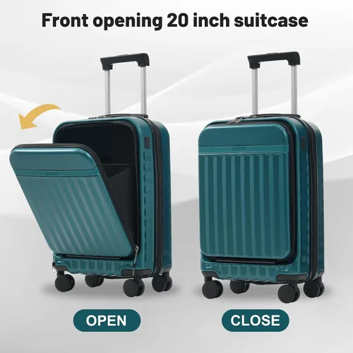 Miniatura 115 de Merax Juegos de equipaje de mano en maleta aprobada por aerolíneas, estuche rígido con ruedas giratorias expandibles, Negro