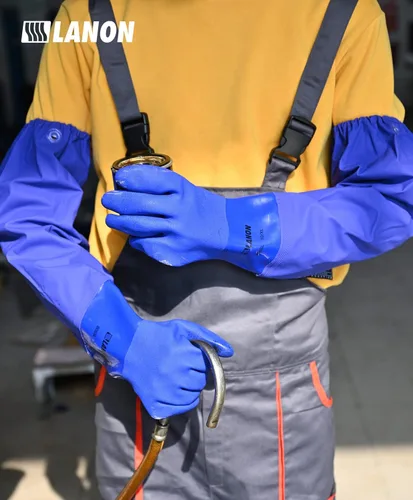 Miniatura 6 de LANON Guantes de PVC resistentes a productos químicos de 26 pulgadas, longitud del codo, guantes de goma largos de alta resistencia, protección
