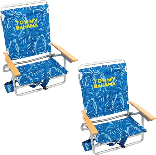 Miniatura 9 de Tommy Bahama - Silla de playa plegable con 5 posiciones, diseño clásico y plano con mochila, enfriador y portavasos, silla de playa portátil