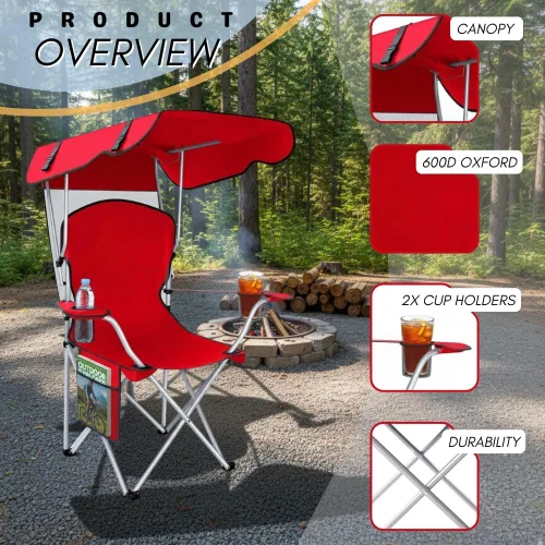 Miniatura 7 de Sillas plegables portátiles de camping con toldo, silla de playa para adultos, resistente a la intemperie de 600D Oxford, silla de campamento