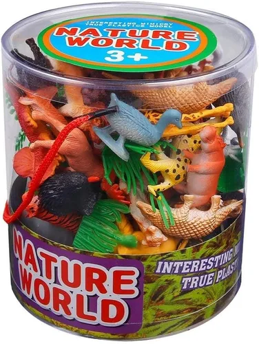 Miniatura 5 de ValeforToy 54 Figuras de animales pequeños de la jungla con caja de regalo. Juguetes para regalar en fiestas para niños, infantes.