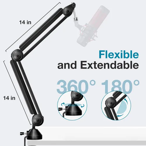 Miniatura 5 de InnoGear Brazo de brazo de micrófono, escritorio con micrófono de gestión de cables, soporte para brazo para HyperX QuadCast SoloCast Blue Yeti