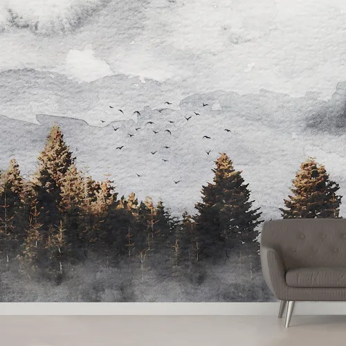 Miniatura 27 de SIGNWIN Adhesivo removible de pared/mural de pared azul pastel, cielo brumoso, montaña, valle, naturaleza, desierto, fotografía, realismo, paisaje