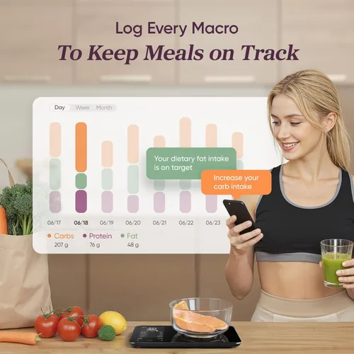 Miniatura 6 de Báscula inteligente de cocina para alimentos Cosori con calculadora nutricional, aplicación gratuita para escaneo de IA, seguimiento de calorías