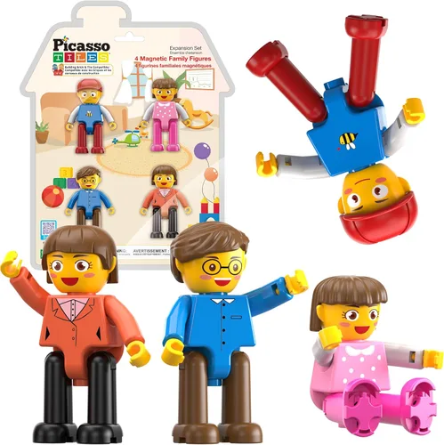 Miniatura 12 de PicassoTiles - Juego de figuras magnéticas de 15 piezas con personajes giratorios, juguetes para niños, juego de expansión para bloques