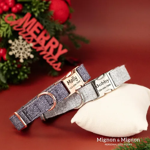 Miniatura 3 de Collar de perro personalizado, nombre de mascota personalizado e información de contacto grabada, collar de algodón ajustable para perros pequeños