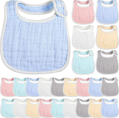 Yahenda 24 Pcs Muslin Baby Bibs Bandana Drool Bibs for Unisex Boys Girls Soft Cotton Drooling 8 Absorbent Layer,adjustable