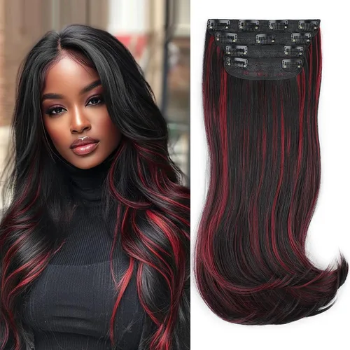 Miniatura 21 de FREEMEIGE 4 piezas de extensiones de cabello con clip, extensiones de cabello largas y gruesas con capas rectas de 20 pulgadas, extensiones