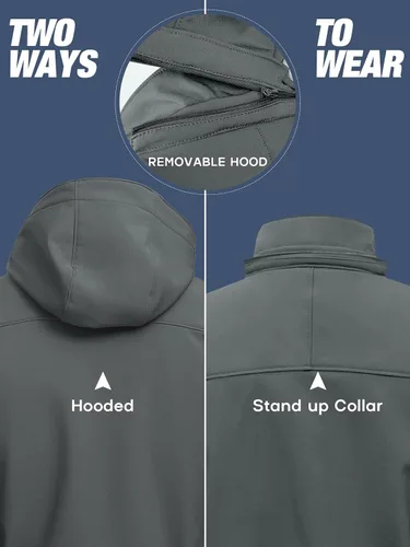 Miniatura 2 de FREE SOLDIER Chaqueta de senderismo Softshell para hombre, impermeable, con capucha, táctica, cazadora
