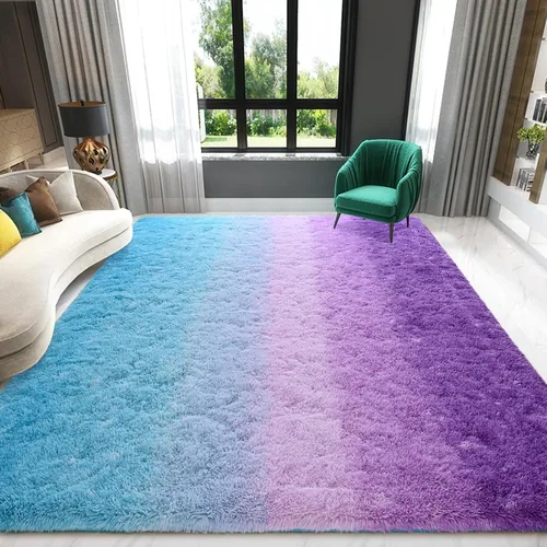 Alfombra de área púrpura y azul de 6x9, alfombras grandes para sala de estar y dormitorio, alfombra mullida y linda, alfombras modernas para