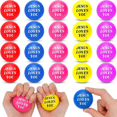 20 bolas de estrés Jesús te ama, juguetes para aliviar el estrés, regalos cristianos, bolas inspiradoras para el estrés religioso de 1.57 pulgadas,