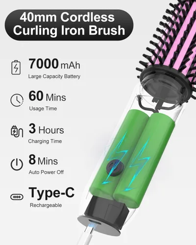 Miniatura 5 de Bestauty - Rizador de pelo portátil inalámbrico de 1.5 pulgadas, rizador de pelo de viaje 2 en 1 y cepillo alisador de pelo, calentamiento rápido, 4