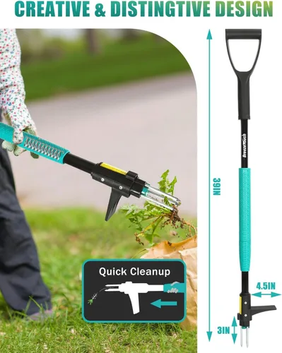 Miniatura 5 de Breeze Touch Herramienta extractora de malezas con mango ergonómico en D, herramienta de extracción de malezas de pie de 39 pulgadas con mango