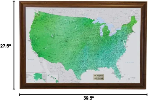 Miniatura 8 de Push Pin Travel Maps Encantador verde esmeralda personalizado Estados Unidos con alfileres y marco marrón de 27.5 x 39.5 pulgadas - Mapa tus viajes