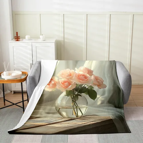 Miniatura 2 de Erosebridal Roses Throw Blanket 40x50 Inch Sofa Bed Couch Decor,Oil Painting Rose Fleece Blanket,Spring Natural Theme Flannel Blankets Luxury