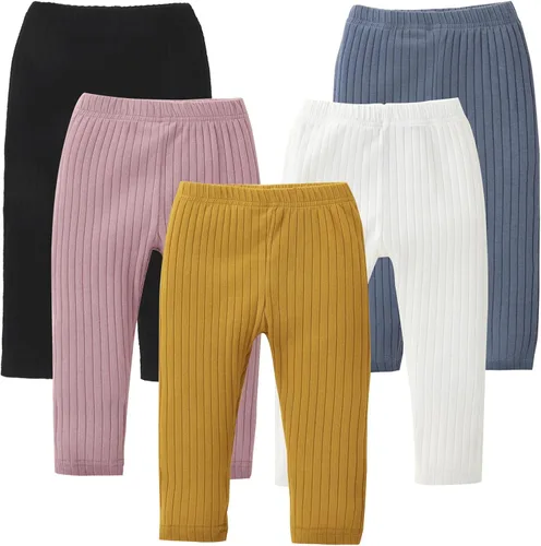 Paquete de 5 pantalones de bebé para niña, pantalones acanalados con volantes acampanados, leggings para bebé, pantalones acampanados para niña