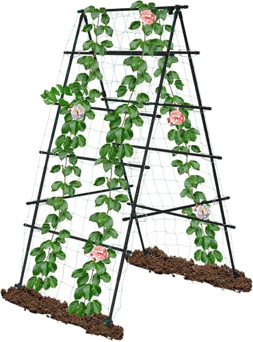 Kalolary - Enrejado de jardín de 6 x 3 pies para plantas trepadoras, enrejado de cultivo de pepino de jardín con marco A a prueba de óxido, soporte