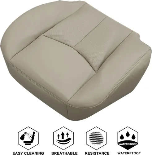Miniatura 6 de NLQR Tan #152 - Fundas de asiento de cuero perforado de repuesto para parte inferior del lado del conductor, compatibles con Cadillac Escalade ESV