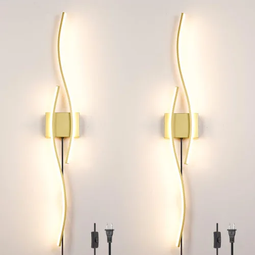Miniatura 13 de Juego de 2 lámparas de pared enchufables modernas Daunton, luz de pared LED regulable dorada con control remoto, 3CCT ajustable y función