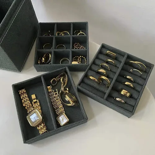 Miniatura 3 de Lemonadeus Organizador de joyas retro de terciopelo de 3 capas para mujeres y niñas pequeño joyero de viaje portátil aretes collares pulseras