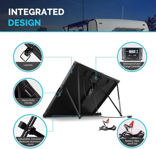 Miniatura 5 de Renogy - Paneles solares portátiles de 200W 12V en maleta con controlador de carga impermeable de 20A, panel solar plegable de 200 vatios con patas