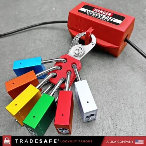 Miniatura 5 de TRADESAFE Juego de cerraduras de bloqueo y etiquetado – 10 cerraduras de aluminio azul, candados de bloqueo con llave igual, 2 llaves por candado