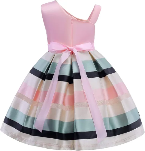 Miniatura 2 de 2-9T - Vestido de fiesta formal con volantes florales a rayas para niñas y niñas