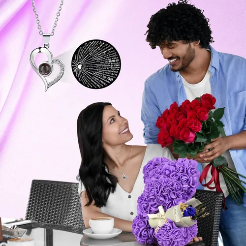 Miniatura 4 de Regalos para madre, regalo de oso de rosas para mujeres, regalos de cumpleaños para novia, esposa, oso de flores con collar "I Love You" en 100
