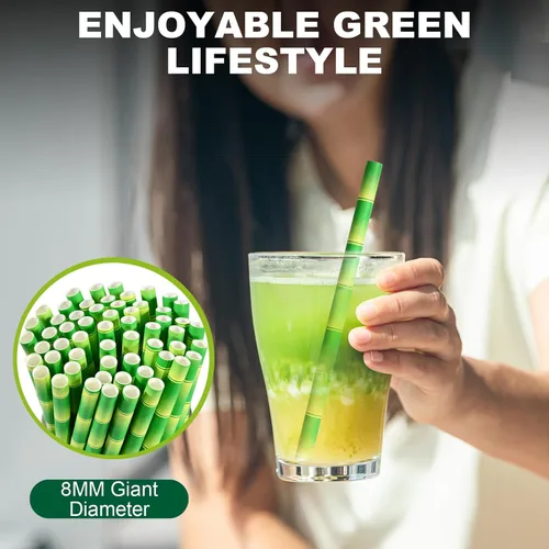 Miniatura 4 de 14,6 cm x 0,79 cm Pajitas de papel desechables de bambú verde para bebidas cortas, cócteles mezclados, margaritas, licuados y batidos - Sin embalar