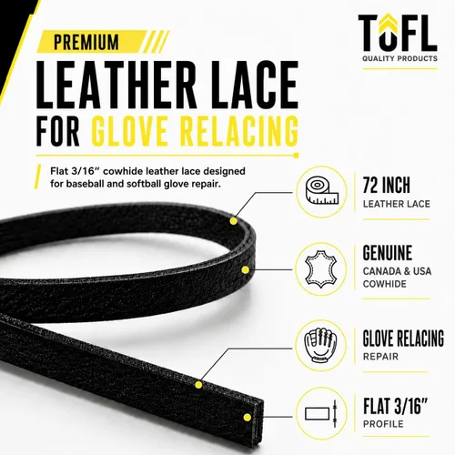 Miniatura 2 de TOFL 72" Baseball Glove Lace Strips - Flat Shaped Cowhide Leather Lacing for Gloves, Mitts & DIY Repair
