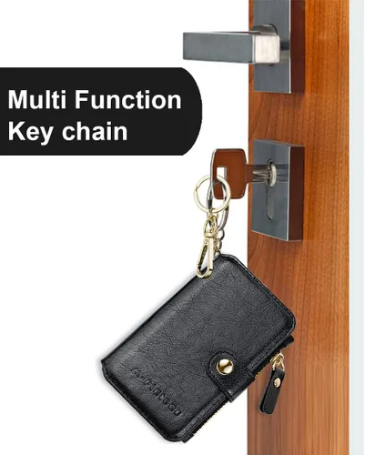 Miniatura 68 de Cartera con llavero, tarjetero con bloqueo RFID de piel, funda para tarjetas de crédito con cremallera para mujer