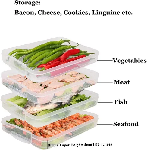 Miniatura 2 de Contenedor organizador de refrigerador, recipientes de plástico para almacenamiento de alimentos con tapa, 3 capas, sin BPA, apilable organizador