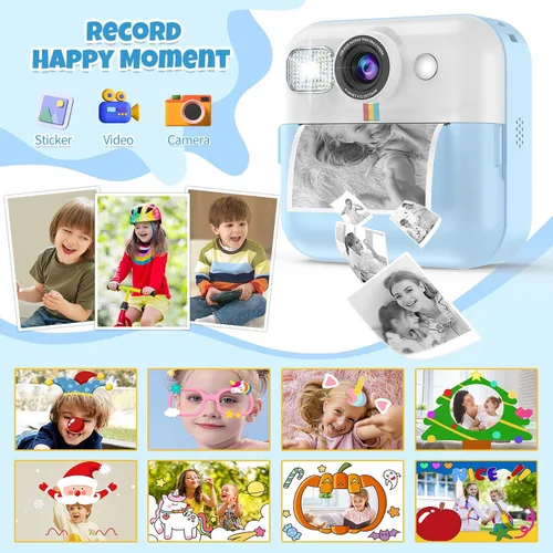 Miniatura 5 de Cámara para Niños Varones, Cámara de Juguete Portátil de Impresión Azul para Niños Pequeños 1080P Cámaras de Video Niños Cámara de Impresión