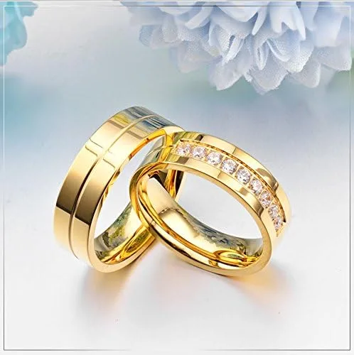 Miniatura 6 de LANHI Anillos de compromiso de acero inoxidable de 0.236in para él y ella, con circonita cúbica