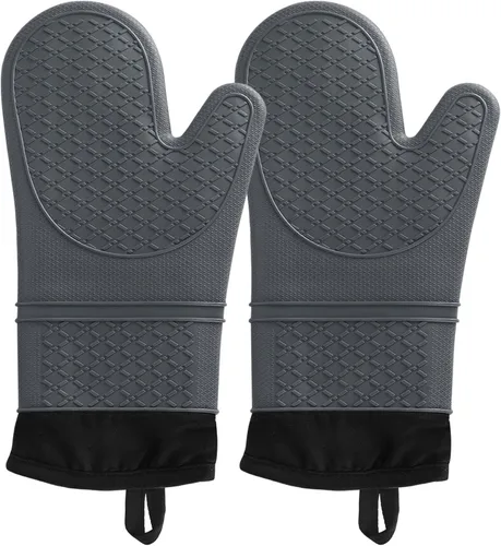 2 guantes de silicona para horno, impermeables y antideslizantes, resistentes a la temperatura hasta 500 °F 13 pulgadas, color gris
