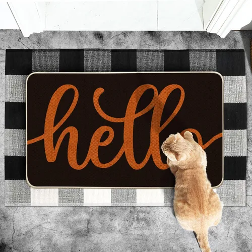 Miniatura 5 de Artoid Mode Felpudo de Halloween negro y naranja, decoración del hogar, tapete de bajo perfil, tapete para puerta de interior y exterior, 17 x 29