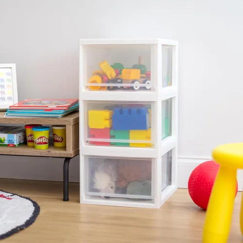 Miniatura 5 de IRIS USA Organizador de almacenamiento de cajones de plástico de 14.5 Qt. Cajones apilables, paquete de 3 unidades, unidad apilable con cajón