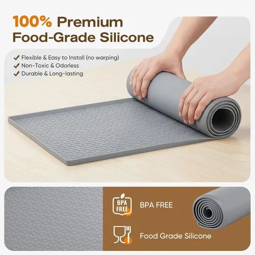 Miniatura 4 de TRZZ Tapete de silicona impermeable para debajo del fregadero de 34 x 22 pulgadas, bandeja de goteo y forro de gabinete para cocina y baño, evita