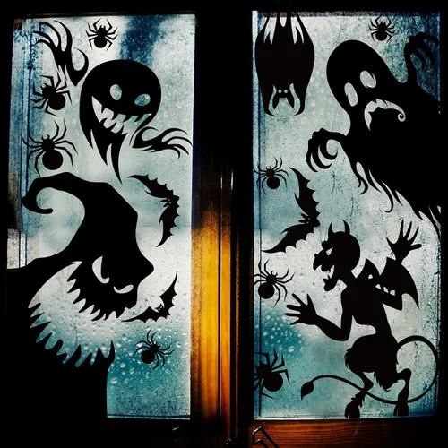 Miniatura 10 de CCINEE Calcomanía para ventana gigante de Halloween se aferra a la ventana, calcomanías para la decoración de Halloween Suministro 10 piezas #1