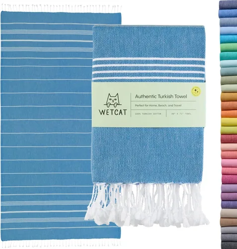 Miniatura 56 de WETCAT Toalla de playa original turca (39 x 71) – Peshtemal prelavado, 100% algodón, muy absorbente, de secado rápido y ultra suave, seguro
