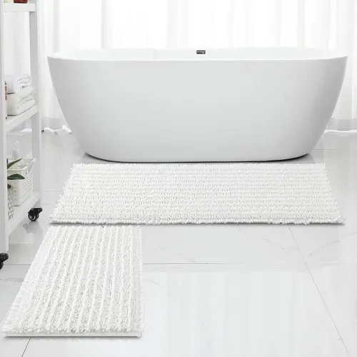 Miniatura 8 de FLOLEOPA Alfombras de Baño de Chenille de Lujo Color Beige Juego de Tapetes de Baño, Extra Suaves y Absorbentes Alfombras de Baño Antideslizantes