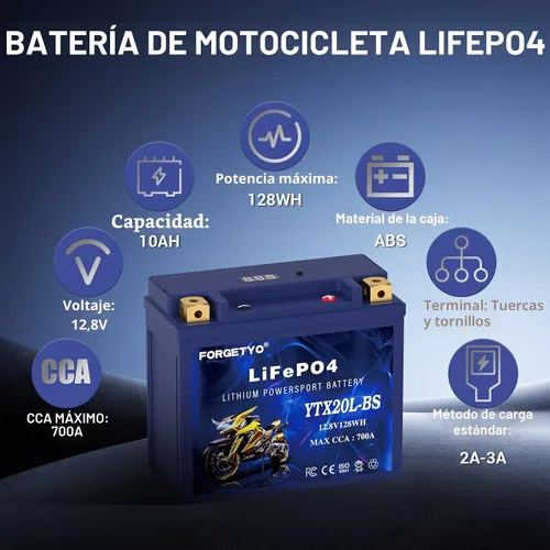 Miniatura 2 de Litio YTX20L-BS, batería de motocicleta LiFePO4 de 700A, 12V 10AH para ATV, UTV, moto de agua, vehículo de 4 ruedas, moto de nieve, embarcación