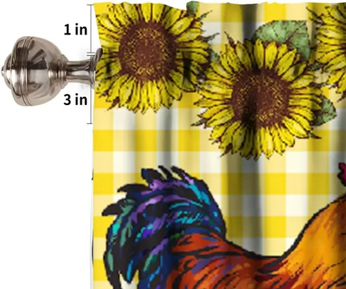 Miniatura 6 de Cenefa de ventana de gallo de Western Farm, pollo, girasol, retro, con estampado de cuadrícula de búfalo amarillo, bolsillo para barra, tratamientos