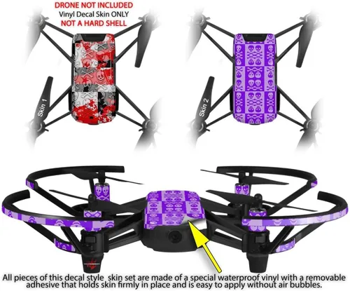 Miniatura 2 de Skin Decal Wrap 2 Pack Compatible with DJI Ryze Tello Checker Skull Splatter Red Drone NOT Included