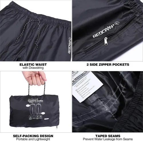 Miniatura 4 de REDCAMP Unisex Rain Pants Waterproof Lightweight with Side Zipper, PU5000mm Great for Hiking Outdoor, MLXLXXL Black