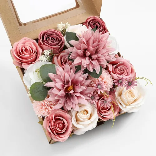 Miniatura 29 de Juego de flores artificiales, flores falsas para bricolaje, centros de mesa para bebé, ramo de novia, ramo de boda, arreglos de flores, velas
