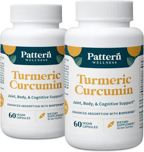 Pattern Wellness Curcumina de cúrcuma – 95% curcuminoides con pimienta negra BioPerine® – Apoya la salud articular, cognitiva e inmunológica – Sin