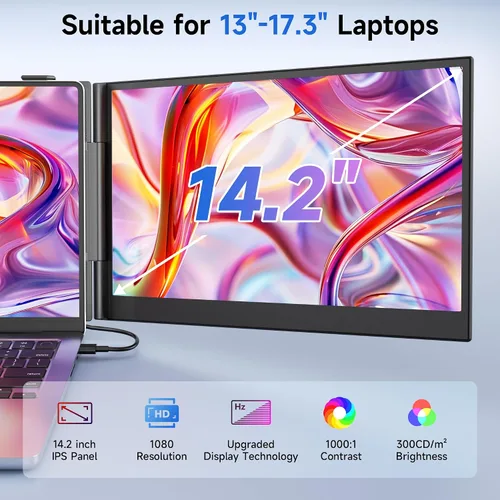 Miniatura 4 de Monitor extensor de pantalla para portátil ultrafino, 14.2 pulgadas, 1080P FHD ligero, triple pantalla, monitor portátil para portátiles, apto