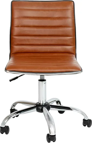 Miniatura 7 de Flash Furniture - Silla de oficina, vinilo marrón, estructura cromada, sin reposabrazos, asiento y respaldo acanalados, diseño de respaldo bajo
